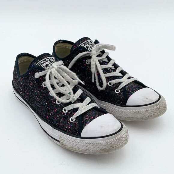 Converse womns Sparkle Sneakers - Black with multi colored Glitter size 10 - Picture 1 of 11
